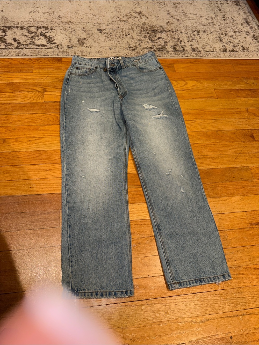 Light Blue Distressed Women's Cropped Straight-Leg Jeans